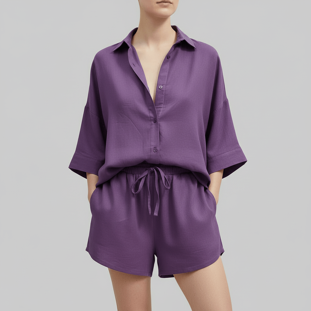 Lizizo | Luźna koszula i szorty z elastyczną talią letni komplet