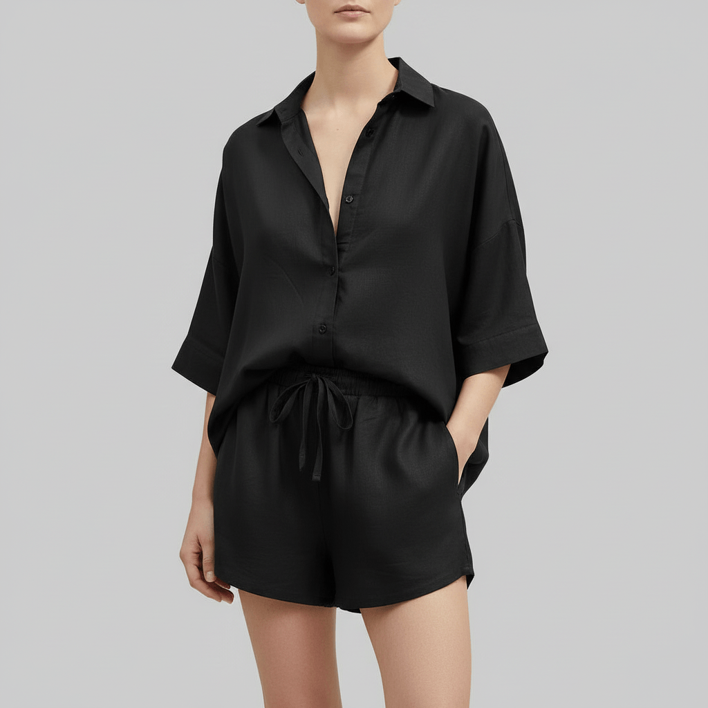 Lizizo | Luźna koszula i szorty z elastyczną talią letni komplet
