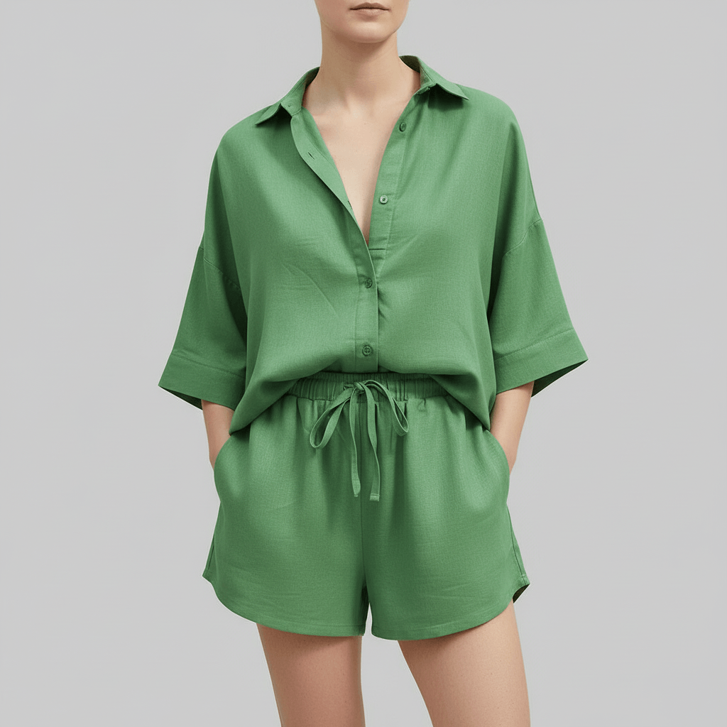 Lizizo | Luźna koszula i szorty z elastyczną talią letni komplet