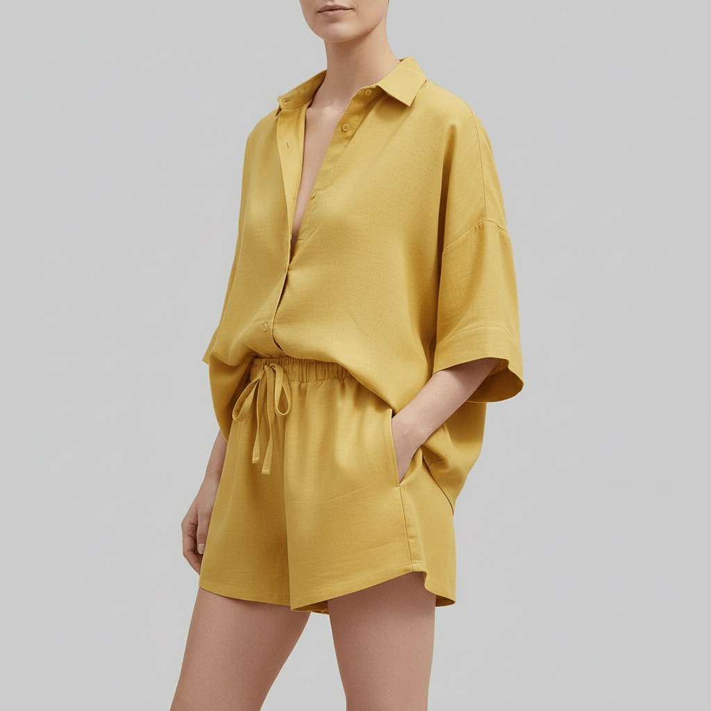 Lizizo | Luźna koszula i szorty z elastyczną talią letni komplet