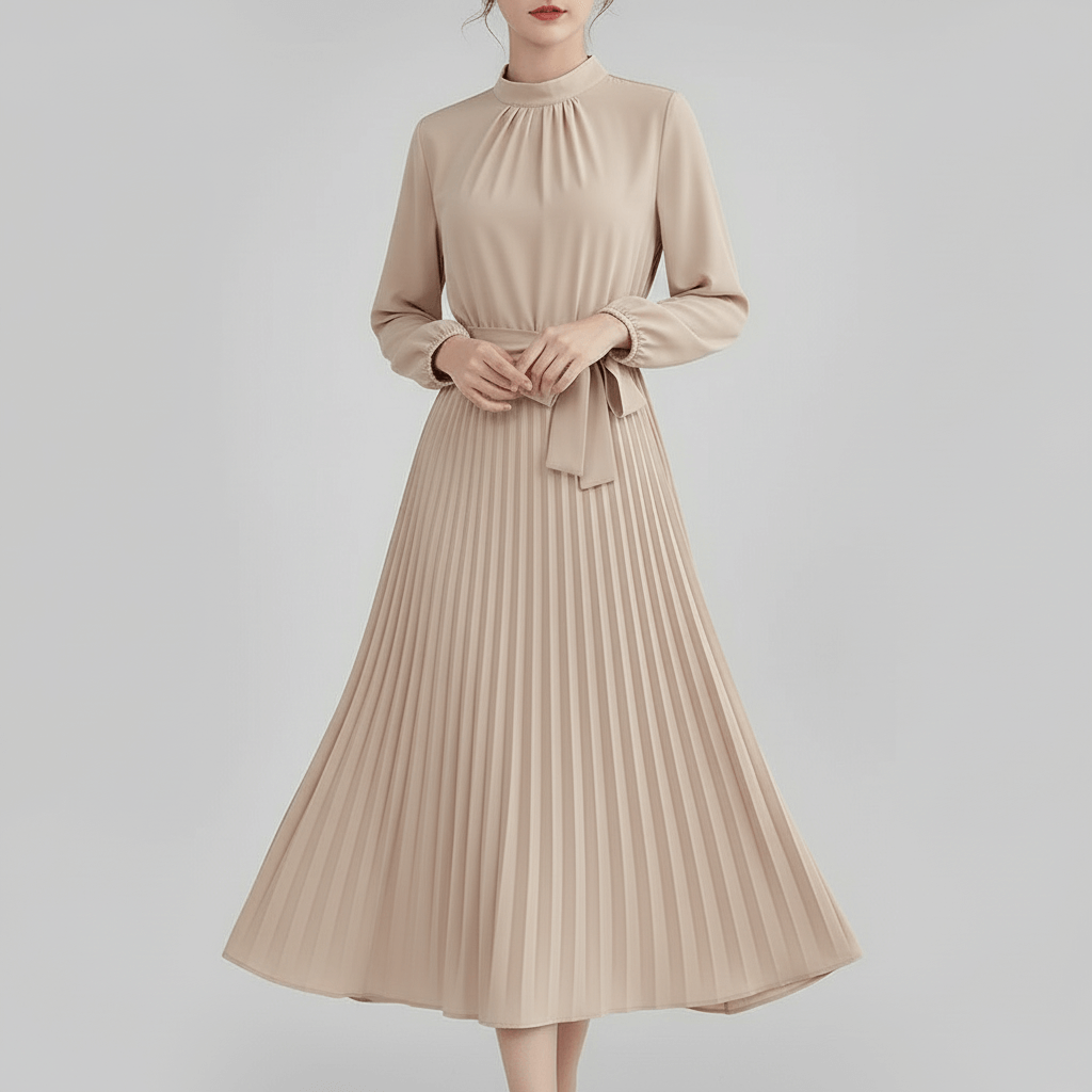 Lizizo | Plisowana sukienka midi elegancka z paskiem