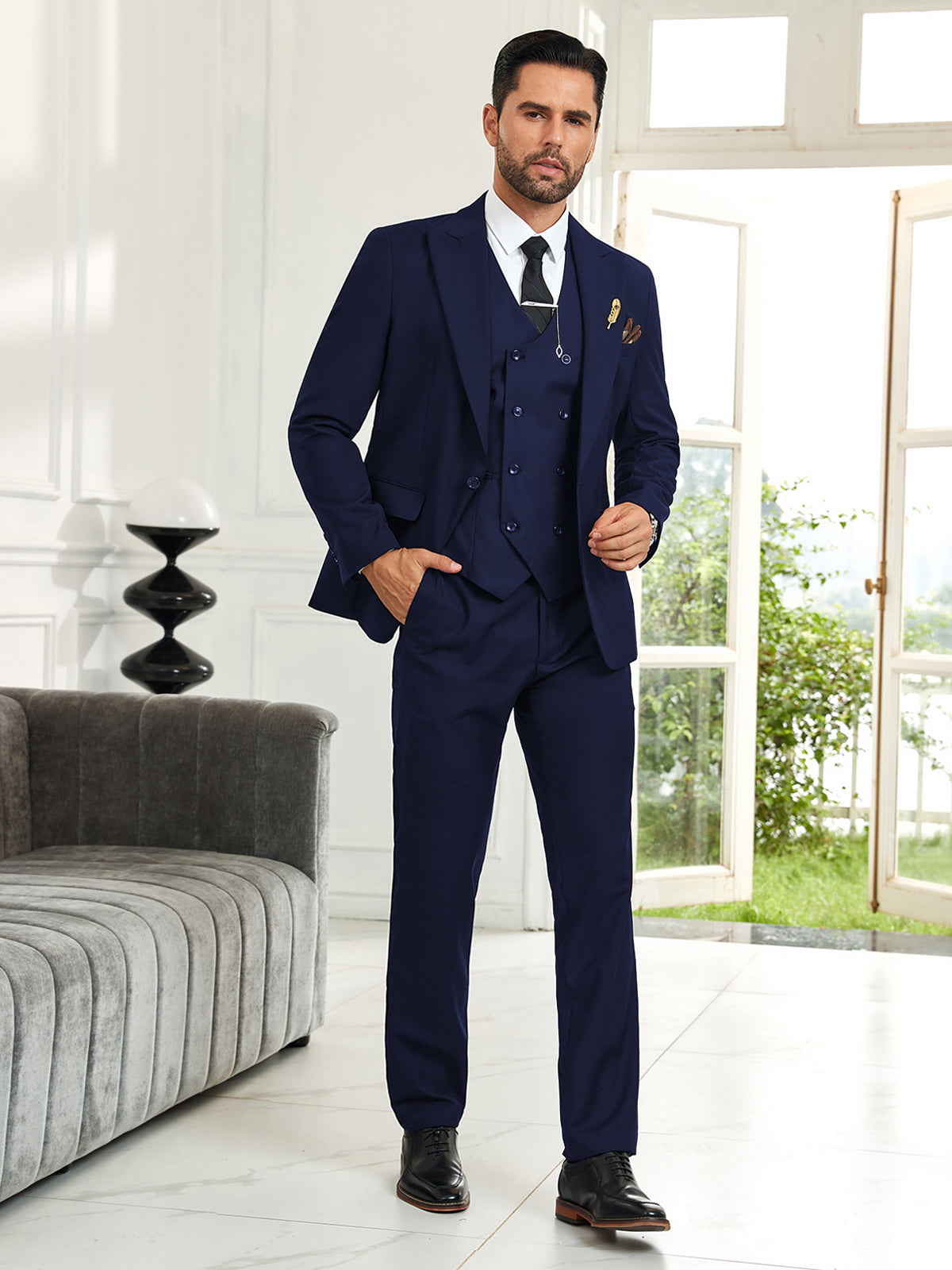 Garnitur męski slim fit trzyczęściowy z kamizelką, na wesele i studniówkę - view 30