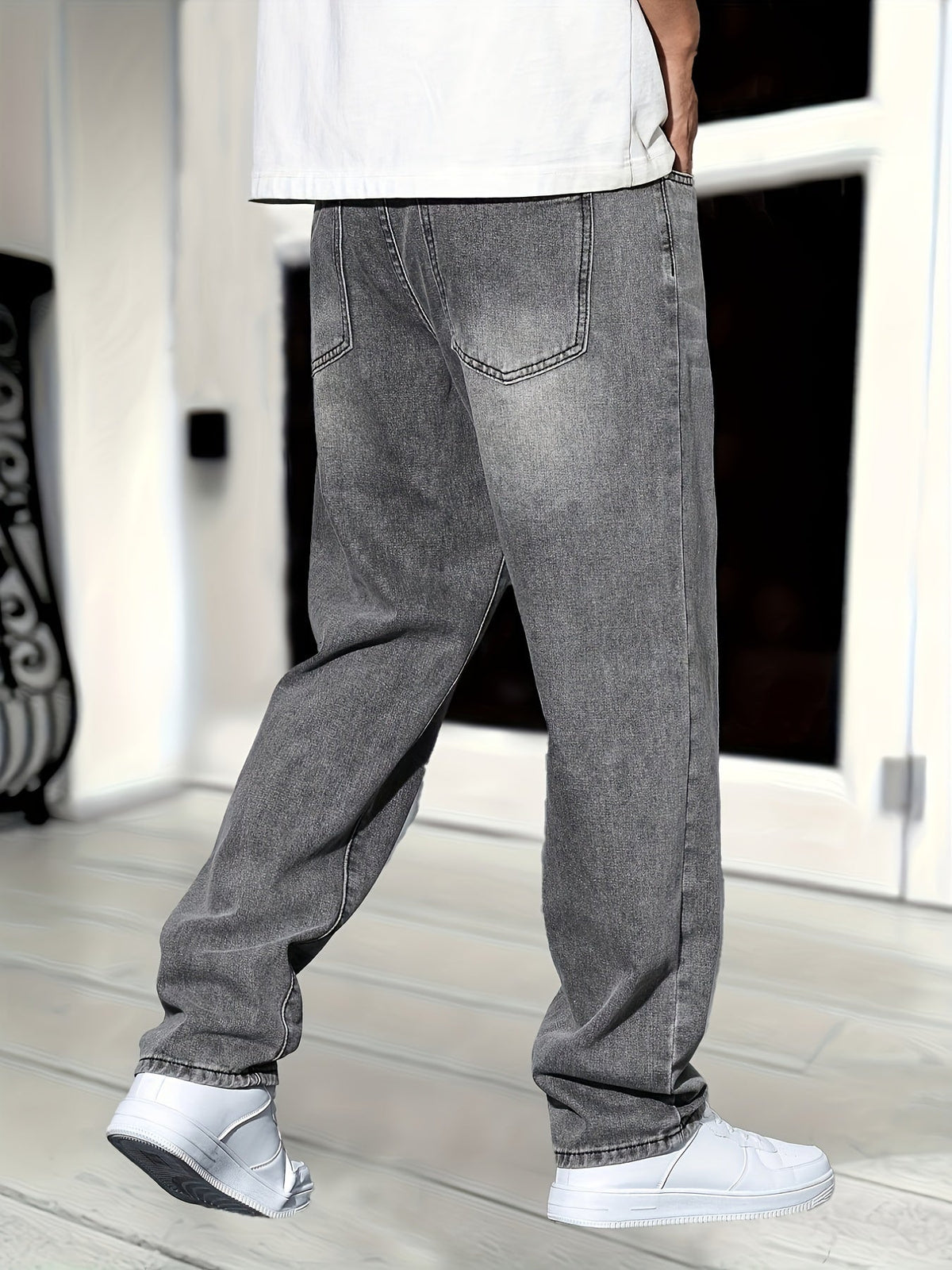 Jeansy męskie proste, klasyczne spodnie jeansowe na co dzień - regular fit, denim - view 2
