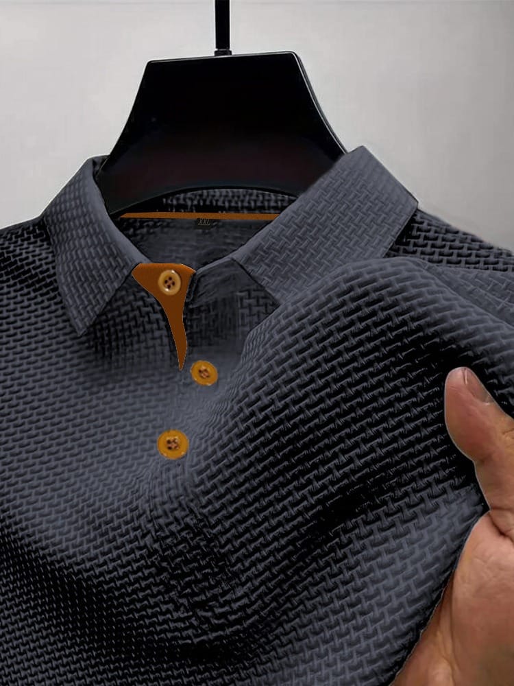Koszulka polo męska z dzianiny z krótkim rękawem, klasyczna i elegancka do pracy - Ciemnoszary