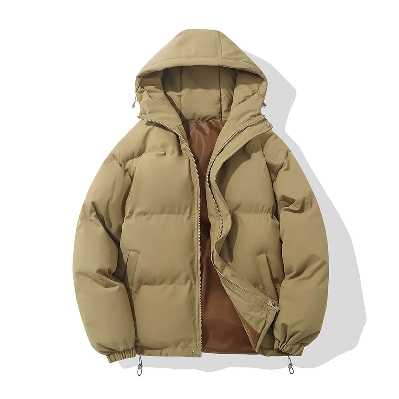 Kurtka pikowana z kapturem, unisex, ciepła na jesień i zimę - Khaki