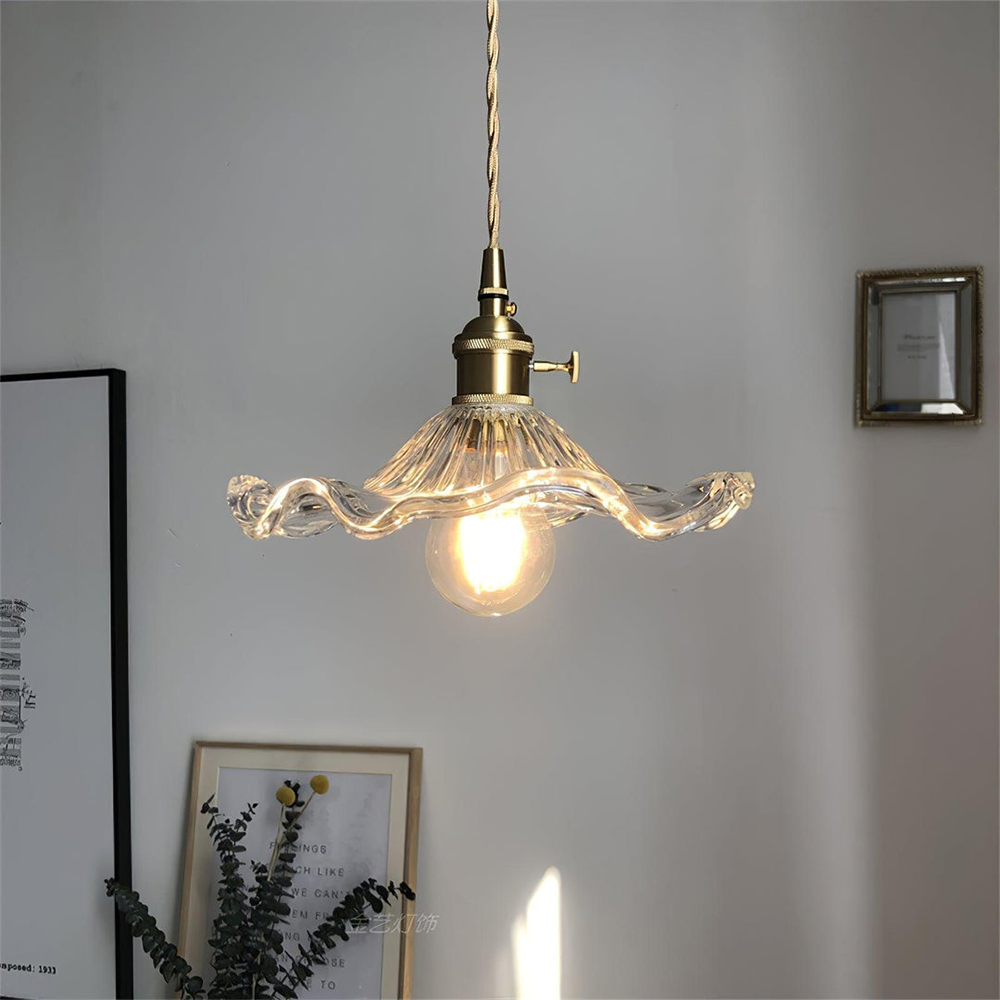 Lampa wisząca szklana w kształcie kwiatu, nad stół, do salonu i sypialni - Przezroczysta biel