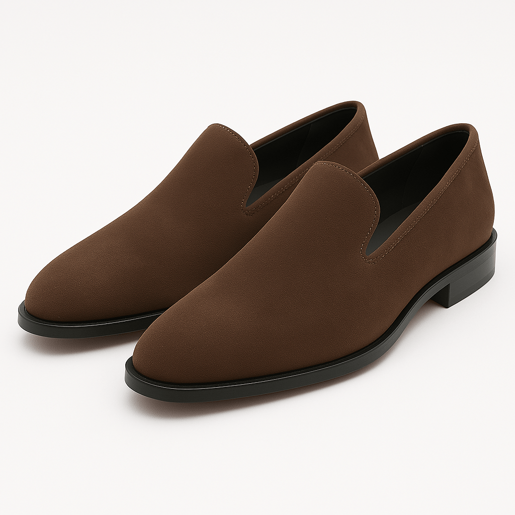 Mokasyny męskie zamszowe wsuwane, eleganckie loafersy do garnituru i na co dzień - Brązowy