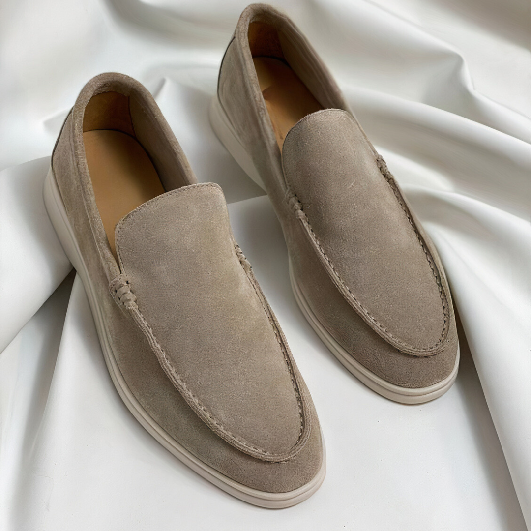 Mokasyny męskie zamszowe wsuwane, loafersy na co dzień i do garnituru - Beżowy