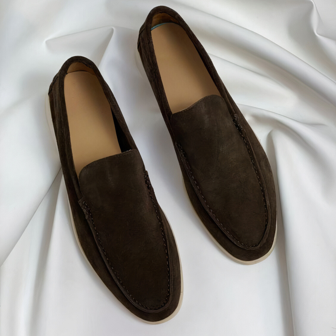 Mokasyny męskie zamszowe wsuwane, loafersy na co dzień i do garnituru - Brązowy