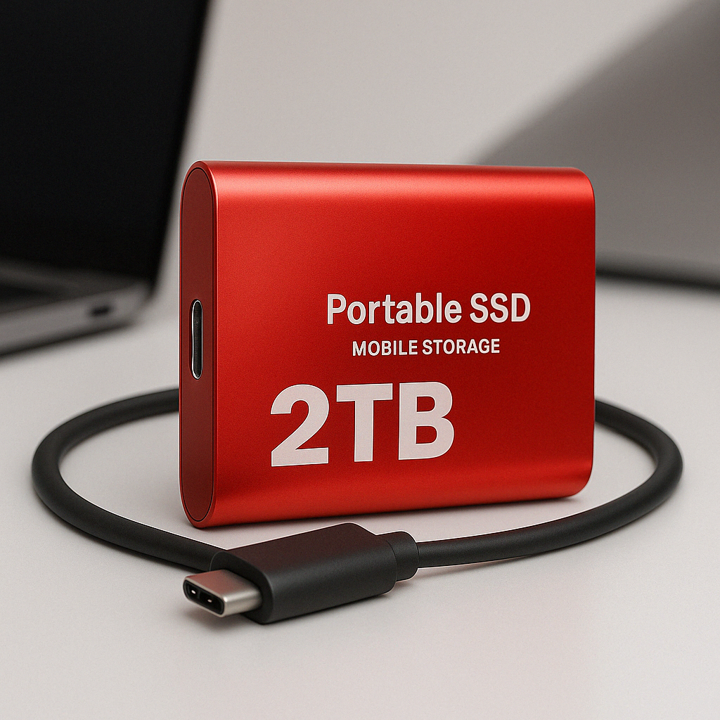 Przenośny dysk SSD 2TB z USB-C, kompaktowy dysk zewnętrzny do laptopa i komputera - Czerwony