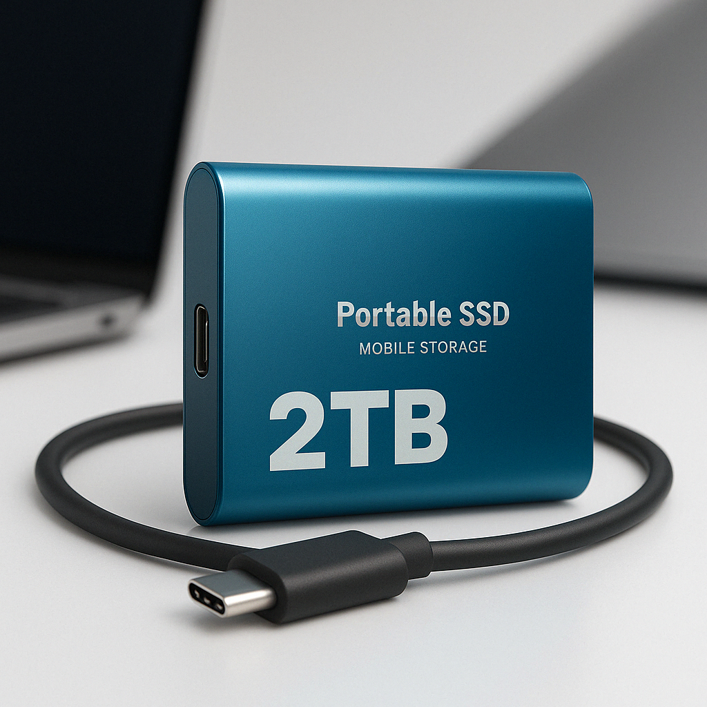 Przenośny dysk SSD 2TB z USB-C, kompaktowy dysk zewnętrzny do laptopa i komputera - Niebieski