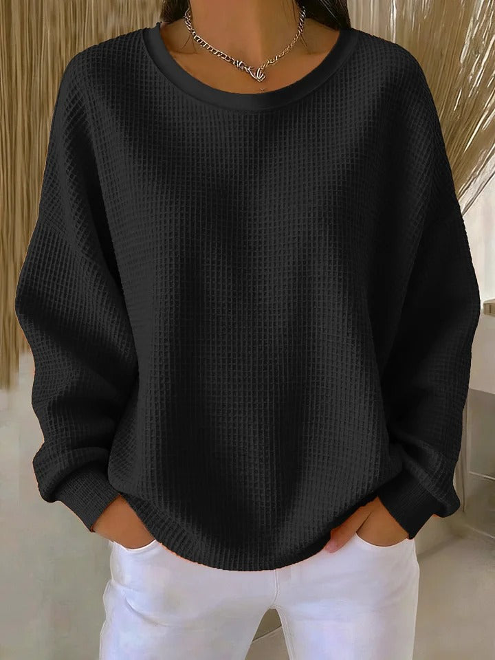 Sweter damski oversize z okrągłym dekoltem, luźny dzianinowy na co dzień i na jesień - Czarny