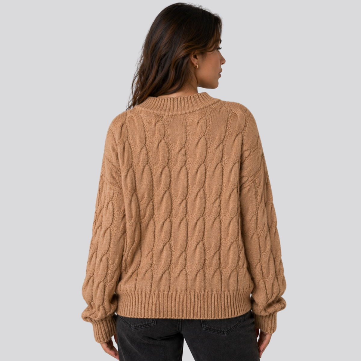 Sweter damski z wełny merino, warkoczowy splot, oversize, na jesień i zimę - view 13