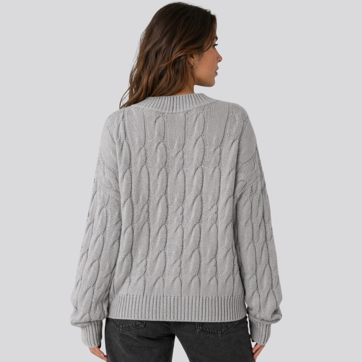 Sweter damski z wełny merino, warkoczowy splot, oversize, na jesień i zimę - view 14