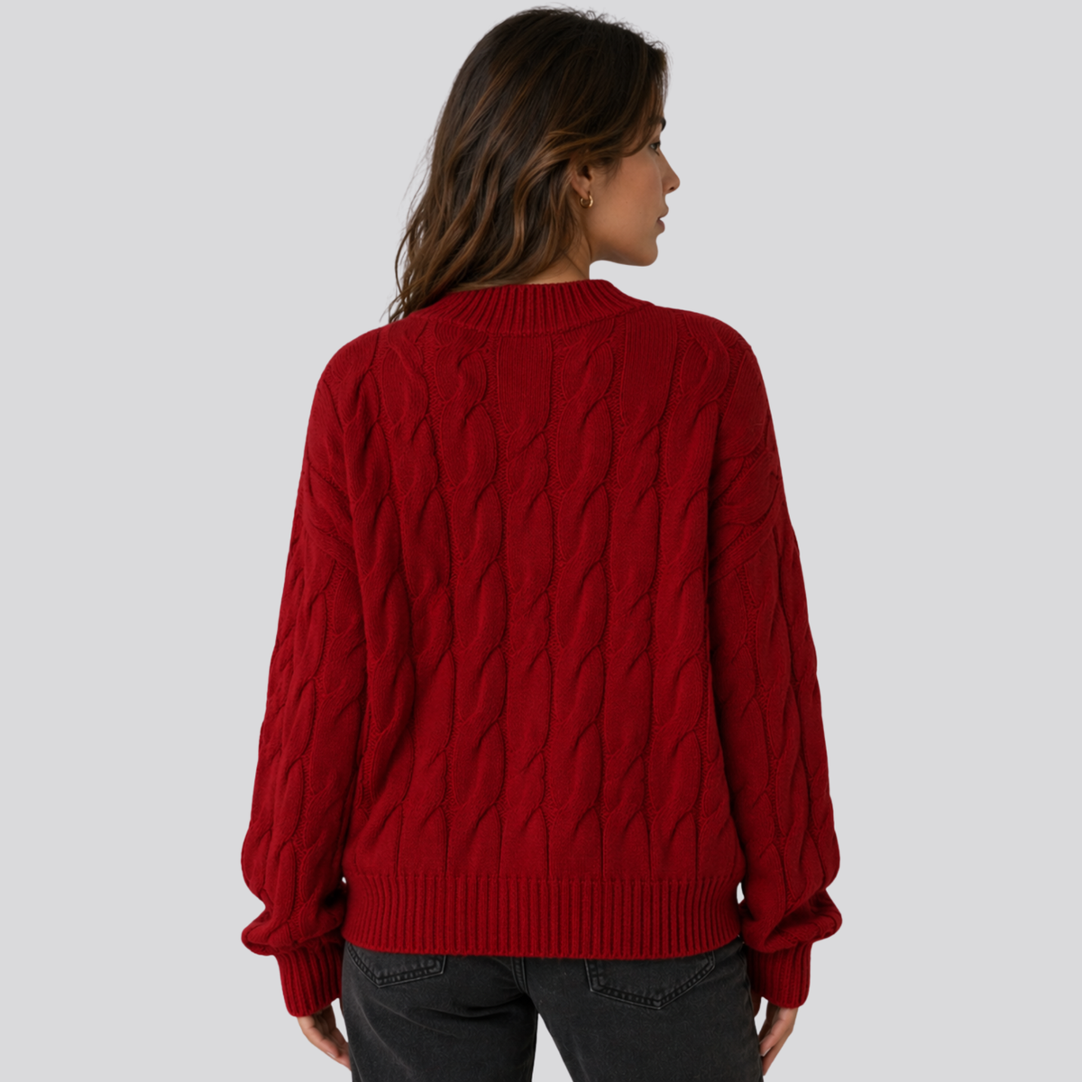 Sweter damski z wełny merino, warkoczowy splot, oversize, na jesień i zimę - view 15