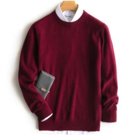 Sweter kaszmirowy męski, klasyczny krój, elegancki do koszuli i pod marynarkę, na co dzień i do biura - Czerwony