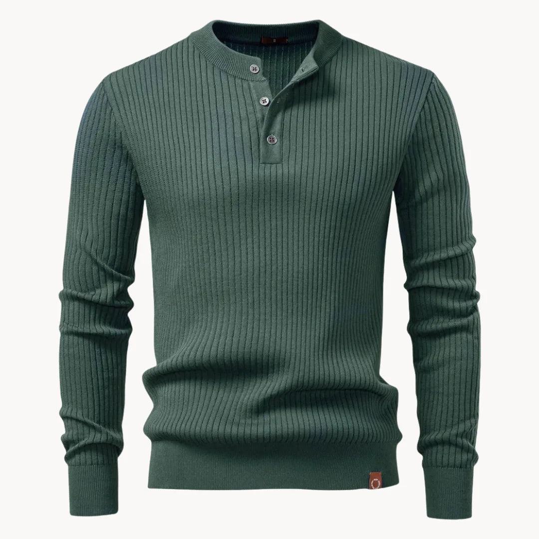 Sweter męski dzianinowy na guziki ze stójką, na co dzień i na jesień - Zielony