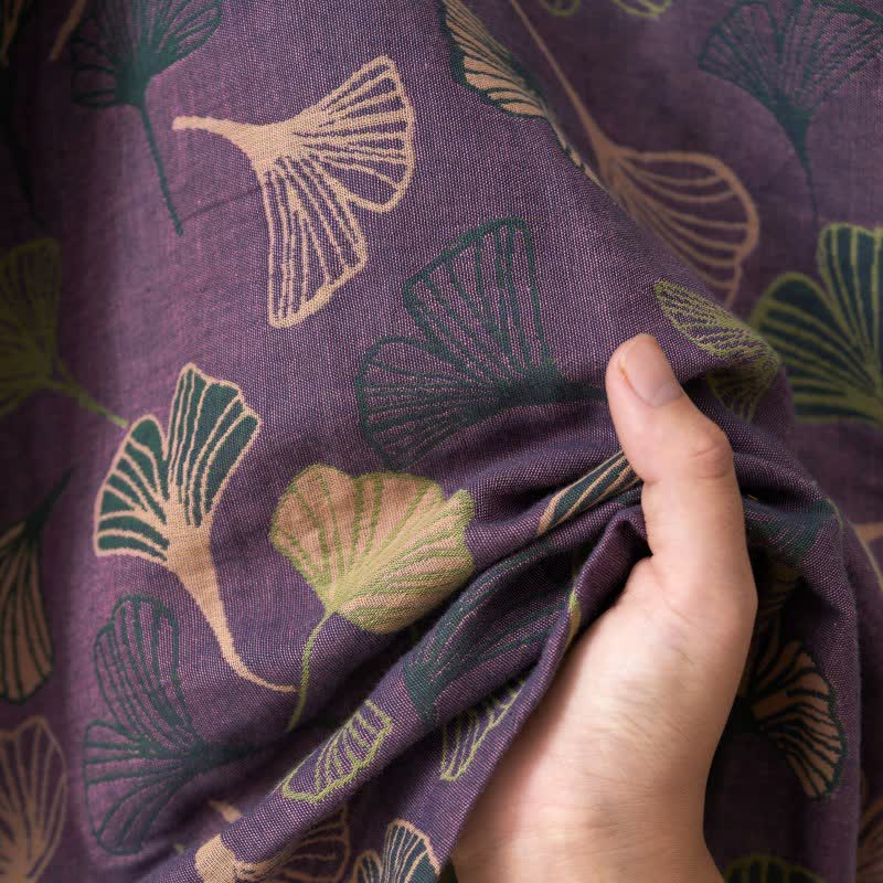 Szlafrok damski bawełniany w liście ginkgo, kimono do domu i na relaks - view 7