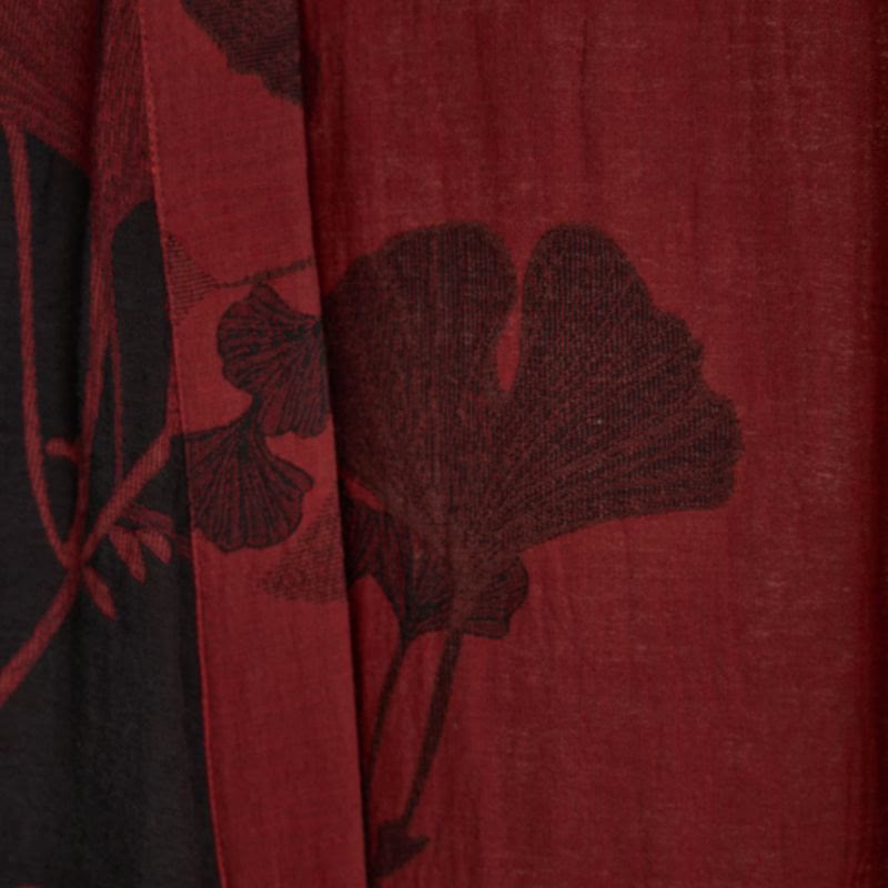 Szlafrok kimono damski bawełniany z nadrukiem ginkgo, dwustronny i wiązany w pasie - view 5