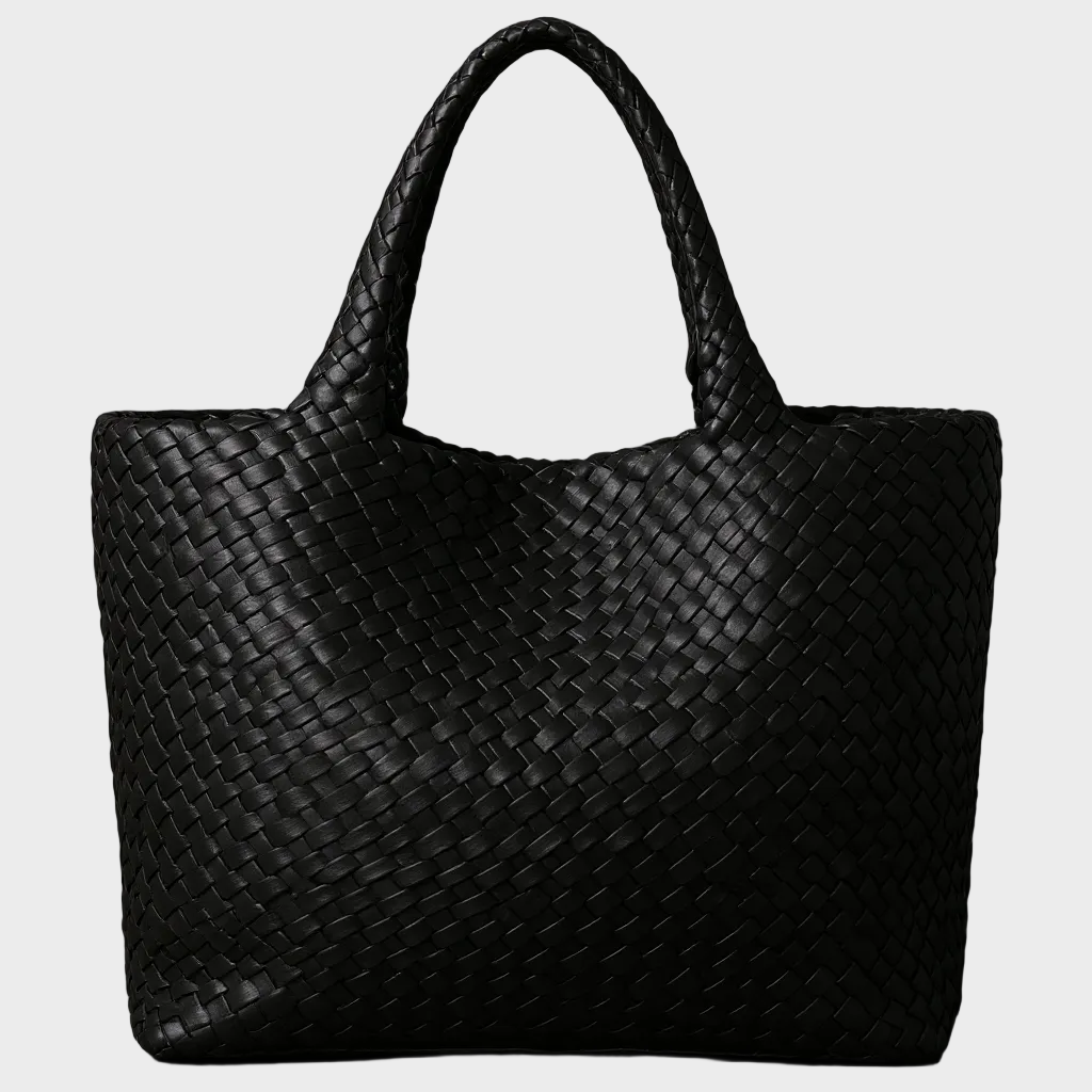 Torebka shopper damska pleciona z ekoskóry, duża torba na ramię na lato i na co dzień - Węglowy