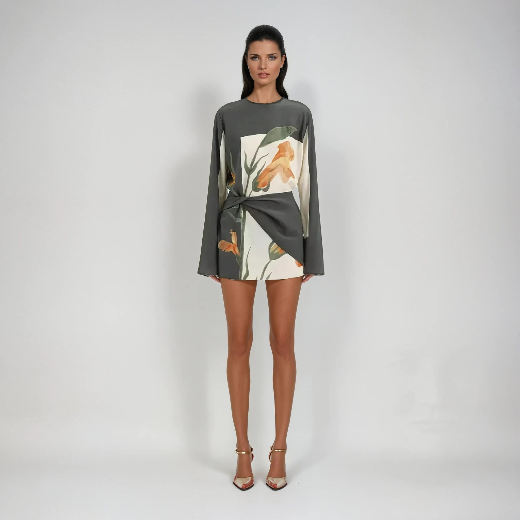 Constance | Kwiatowy nadruk mini sukienka z jedwabnej krepy 0