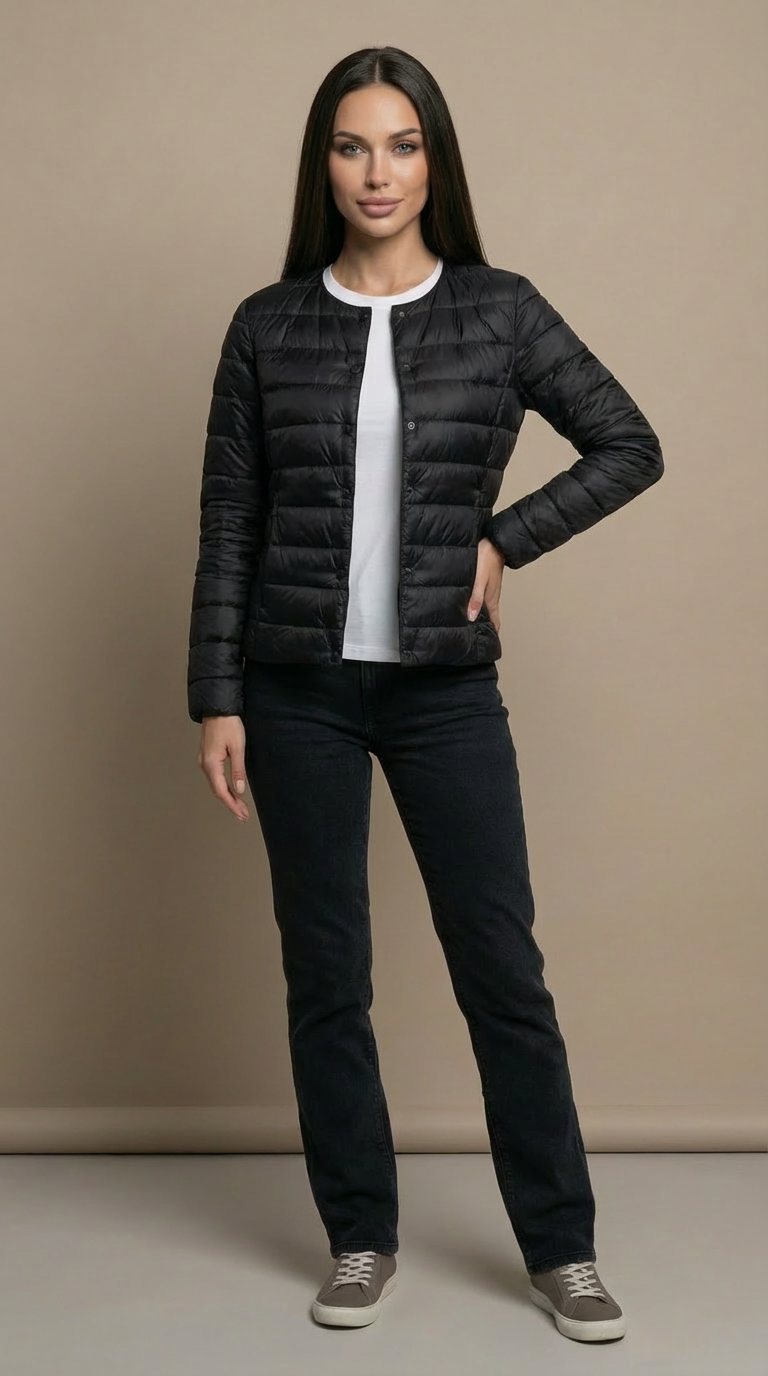 Kurtka Pikowana Damska Lekka Bez Kołnierza Przejściowa