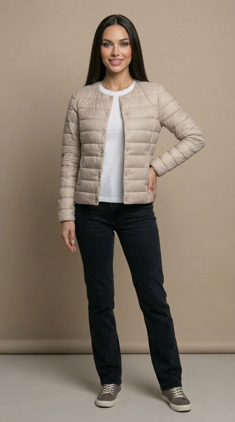 Kurtka Pikowana Damska Lekka Bez Kołnierza Przejściowa