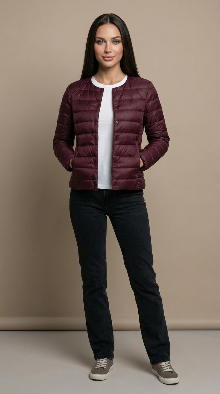 Kurtka Pikowana Damska Lekka Bez Kołnierza Przejściowa