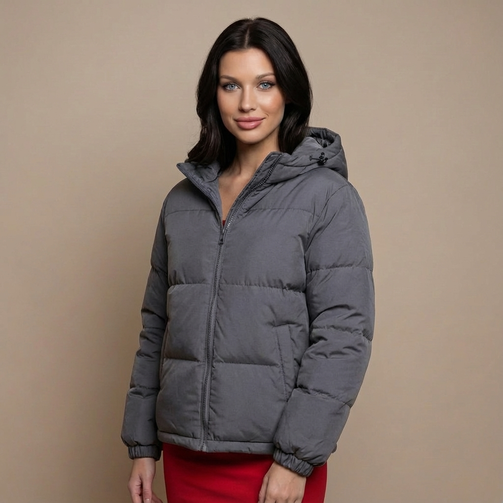 Kurtka Zimowa Puchowa z Kapturem Pikowana