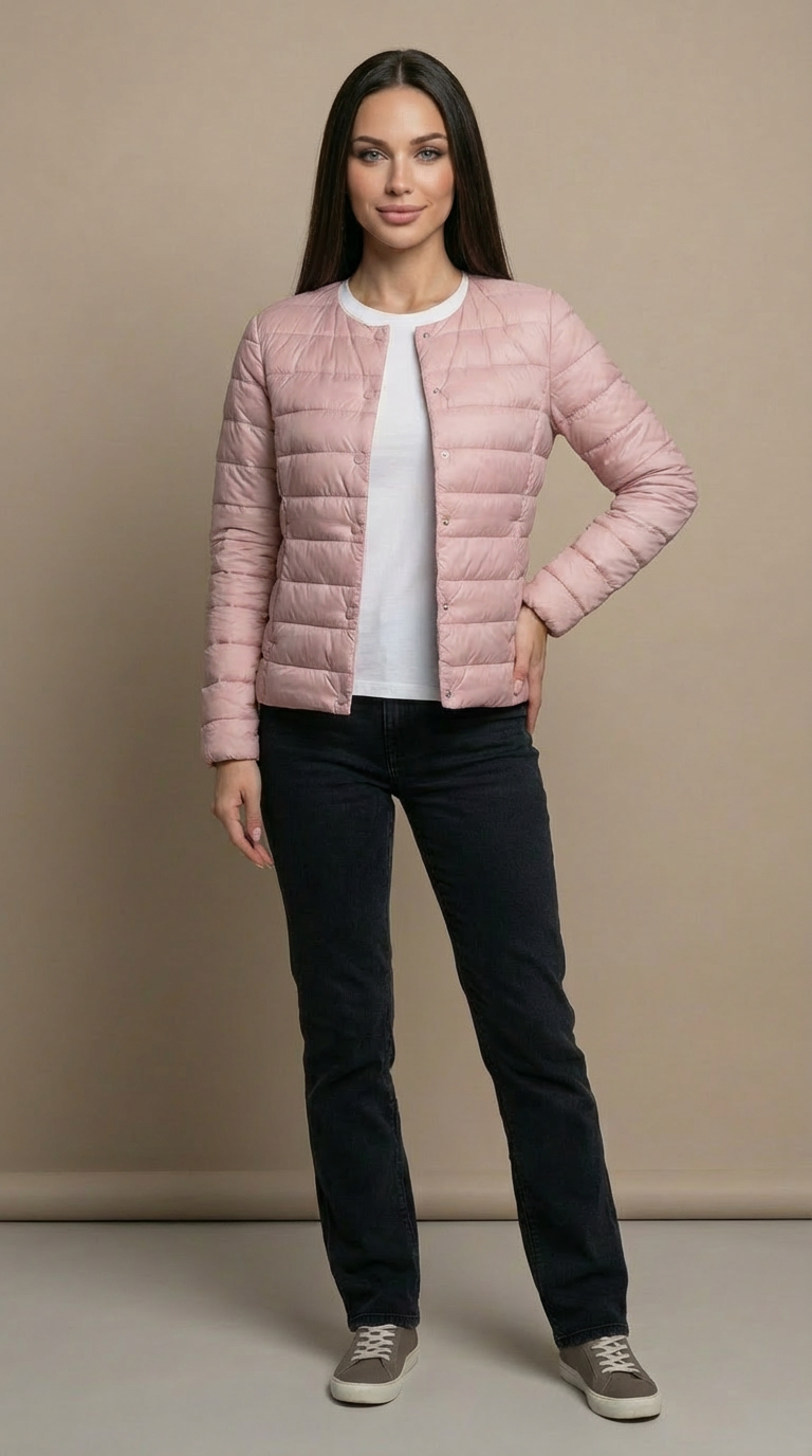 Kurtka Pikowana Damska Lekka Bez Kołnierza Przejściowa