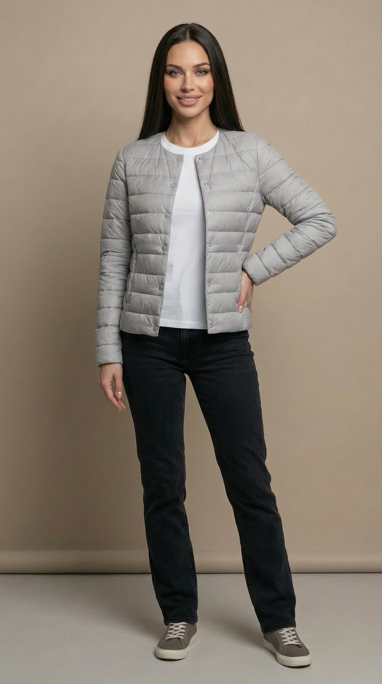 Kurtka Pikowana Damska Lekka Bez Kołnierza Przejściowa