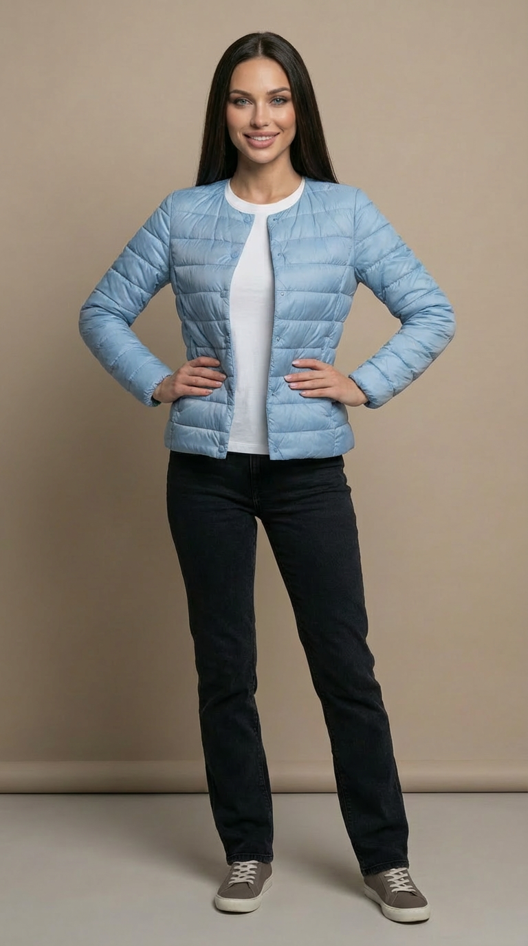 Kurtka Pikowana Damska Lekka Bez Kołnierza Przejściowa