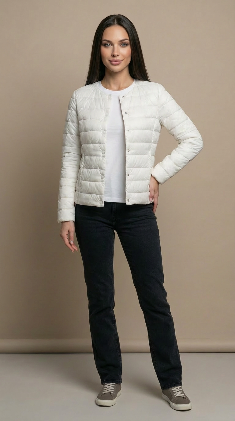 Kurtka Pikowana Damska Lekka Bez Kołnierza Przejściowa