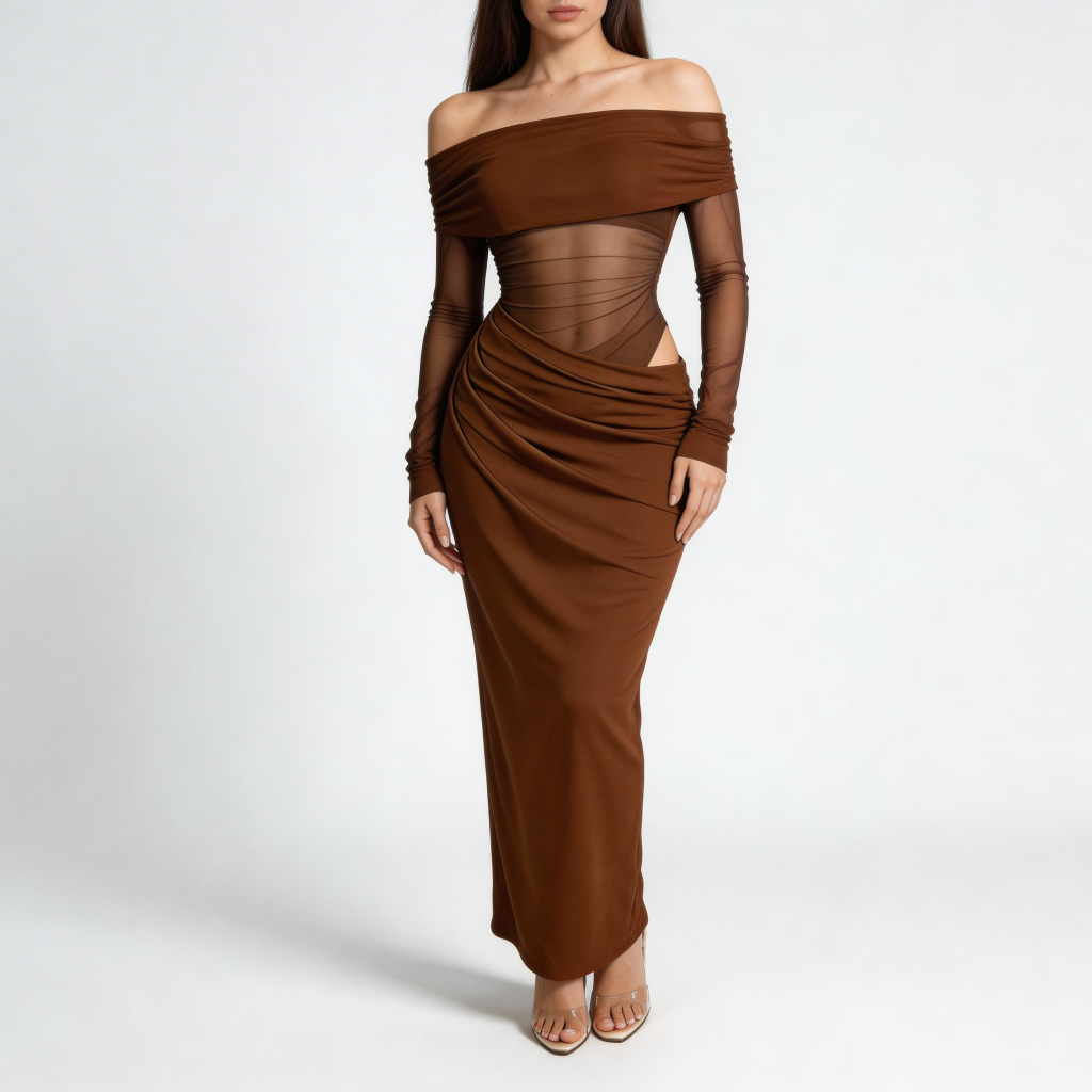 Lizizo | Asymetryczna sukienka maxi z siateczką