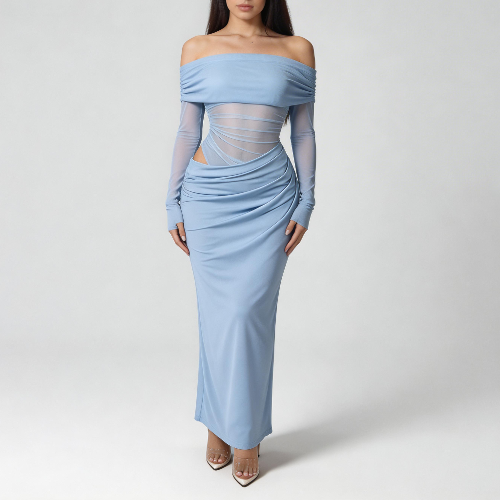 Lizizo | Asymetryczna sukienka maxi z siateczką