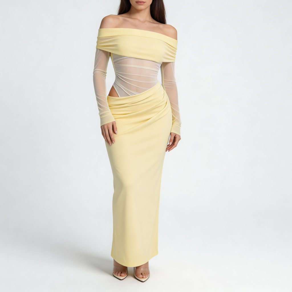 Lizizo | Asymetryczna sukienka maxi z siateczką