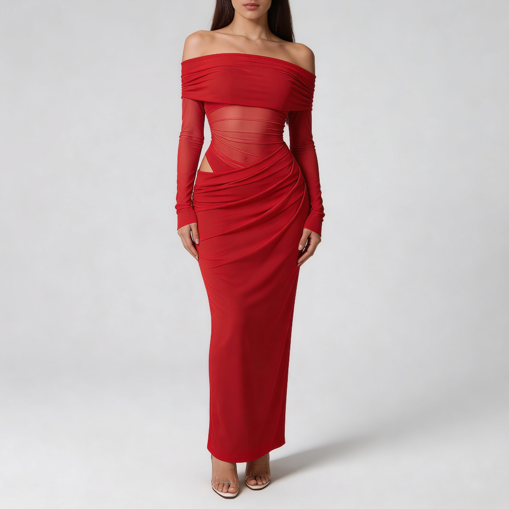 Lizizo | Asymetryczna sukienka maxi z siateczką