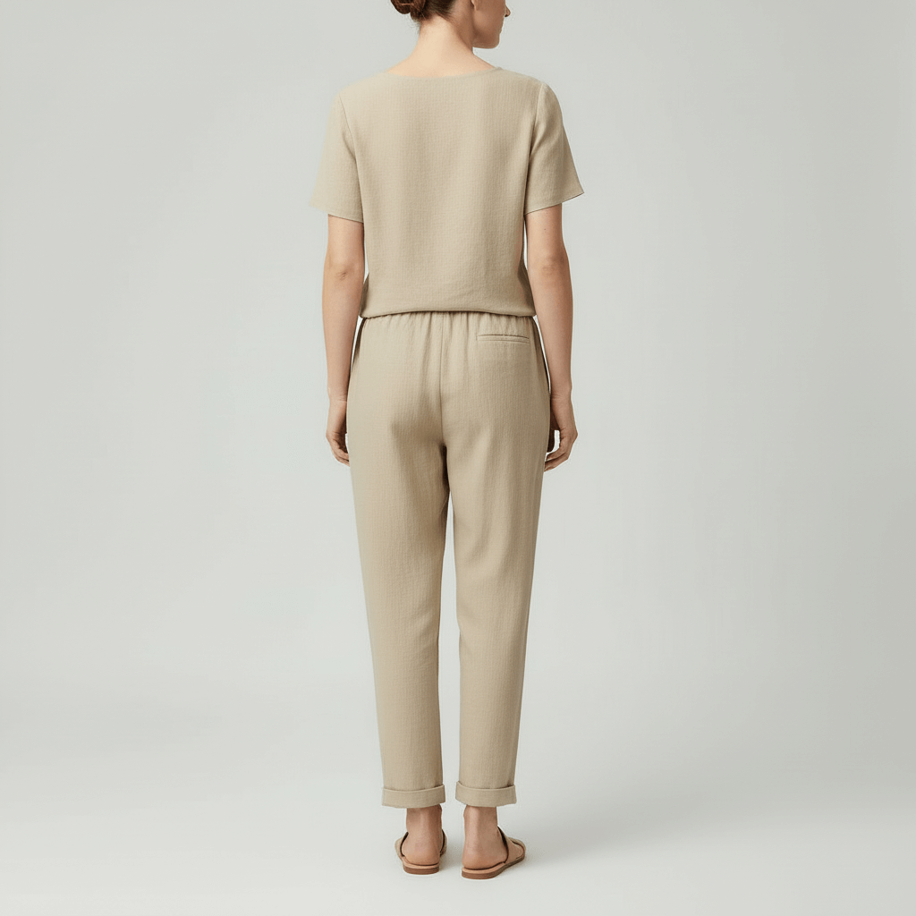 Lizizo | Lniany dwuczęściowy zestaw z bluzką z krótkim rękawem i luźnymi spodniami