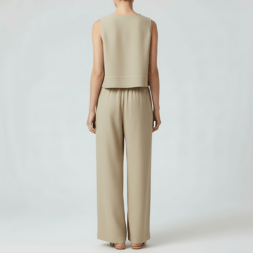 Lizizo | Lniany komplet z topem bez rękawów i szerokimi nogawkami