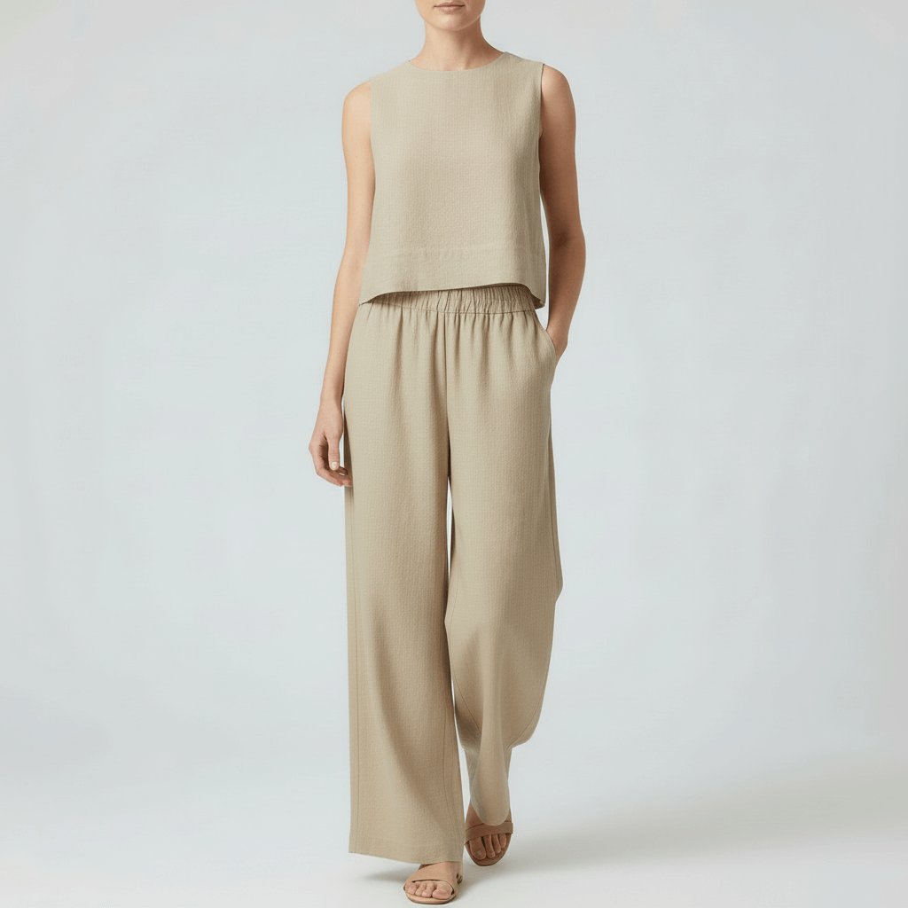 Lizizo | Lniany komplet z topem bez rękawów i szerokimi nogawkami