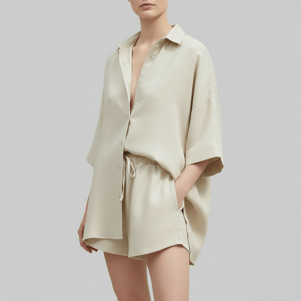 Lizizo | Luźna koszula i szorty z elastyczną talią letni komplet