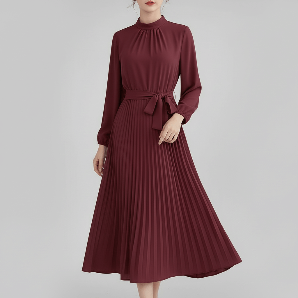 Lizizo | Plisowana sukienka midi elegancka z paskiem
