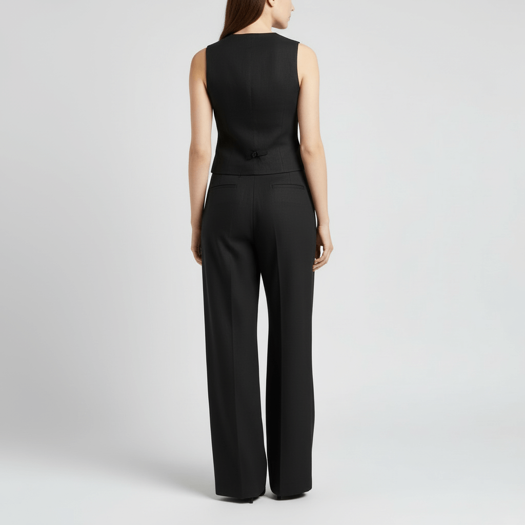 Lizizo | Strukturalna kamizelka i szerokie nogawki zestaw lniany