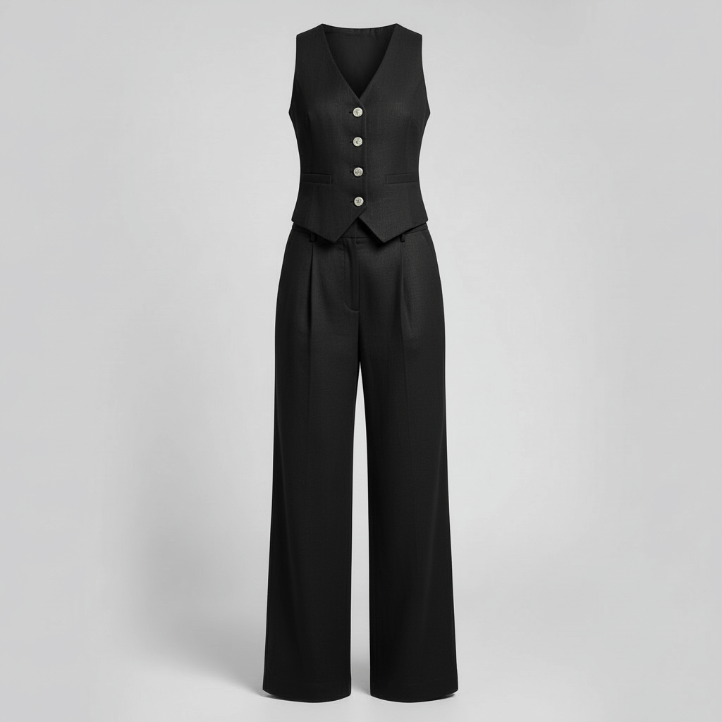 Lizizo | Strukturalna kamizelka i szerokie nogawki zestaw lniany