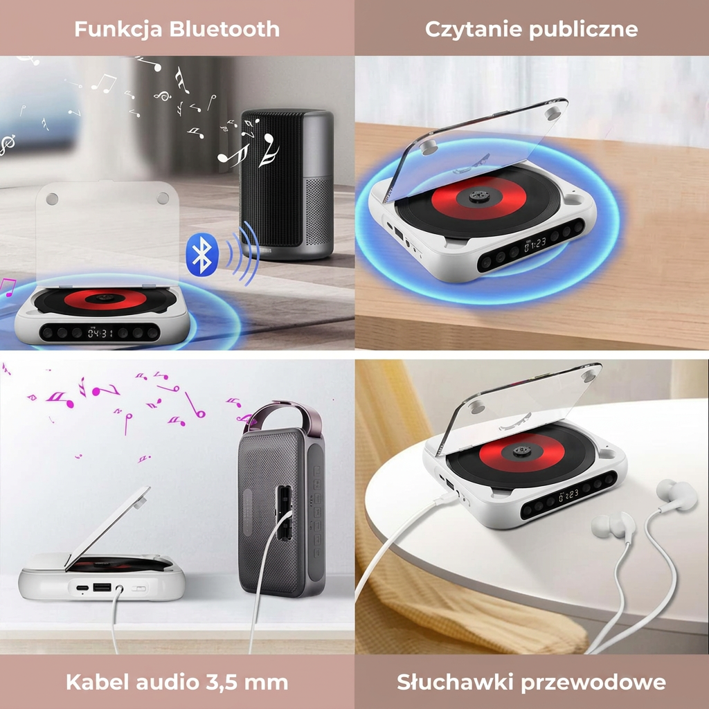 Przenośny odtwarzacz CD Bluetooth | mały discman, mp3, USB-C, akumulator