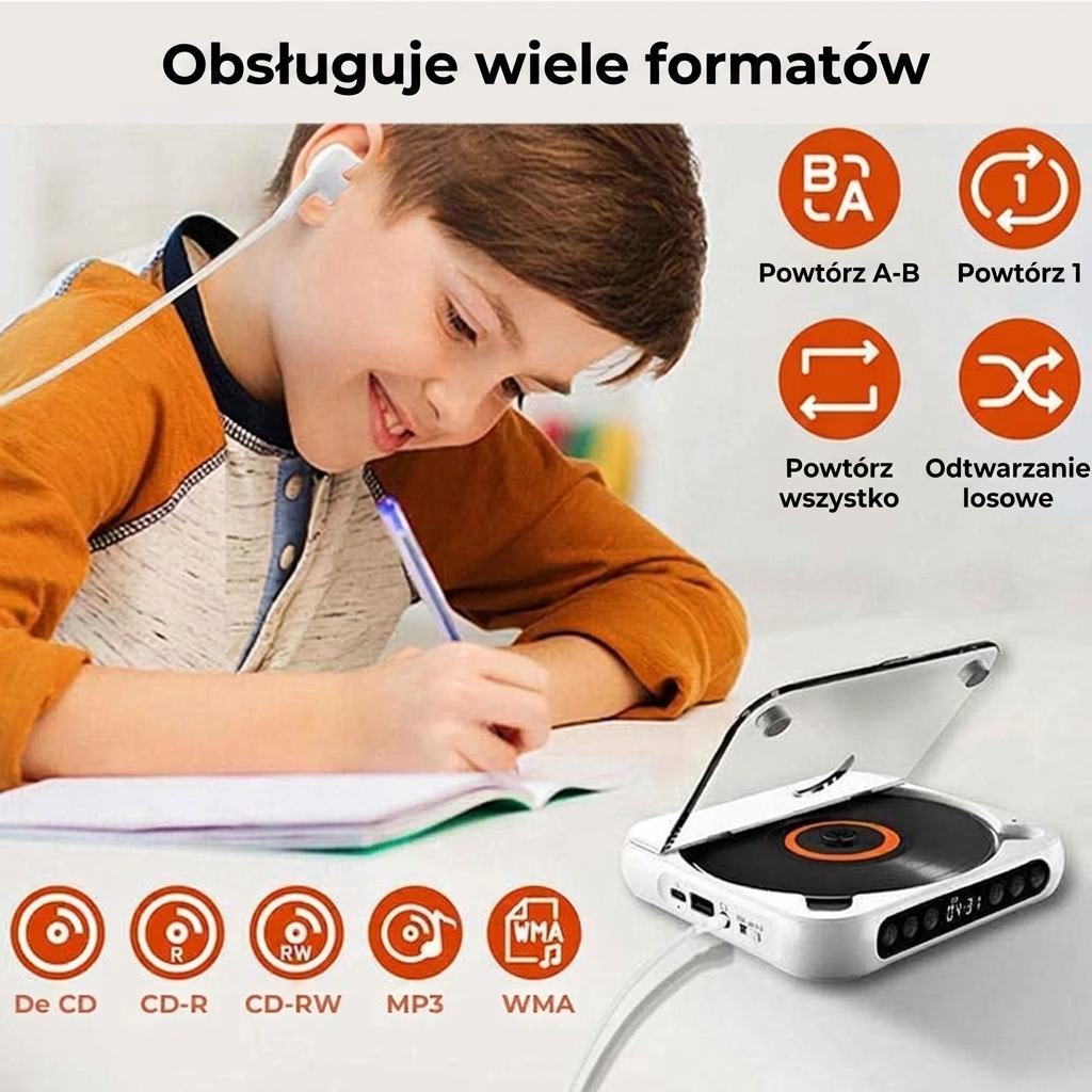 Przenośny odtwarzacz CD Bluetooth | mały discman, mp3, USB-C, akumulator