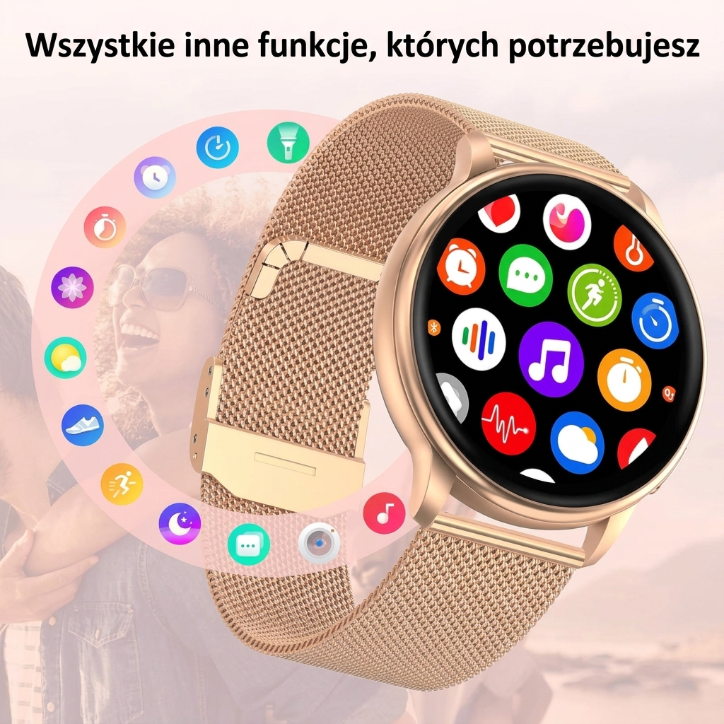 Smartwatch dla Kobiet z Monitorowaniem Tętna i Funkcją Fitness – Wodoodporny, Bluetooth, Kompatybilny z iOS i Android