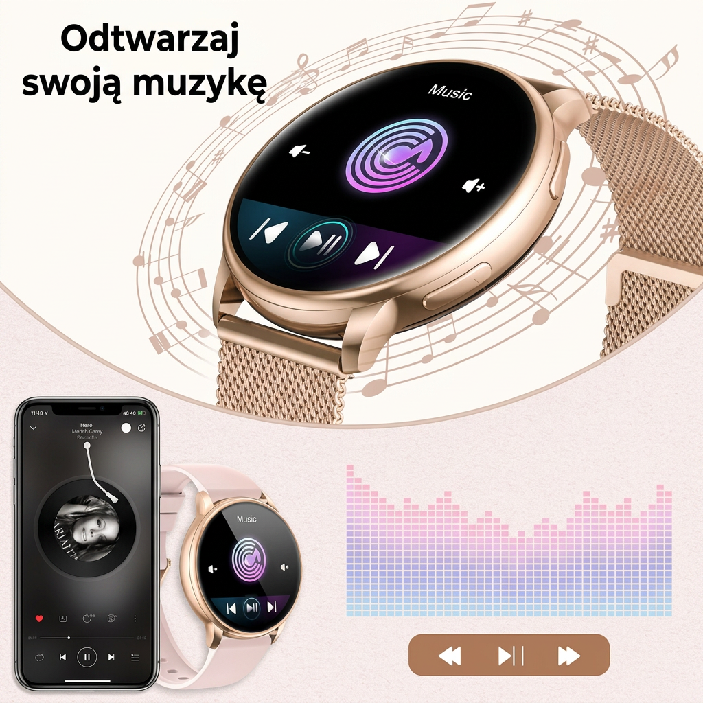 Smartwatch dla Kobiet z Monitorowaniem Tętna i Funkcją Fitness – Wodoodporny, Bluetooth, Kompatybilny z iOS i Android