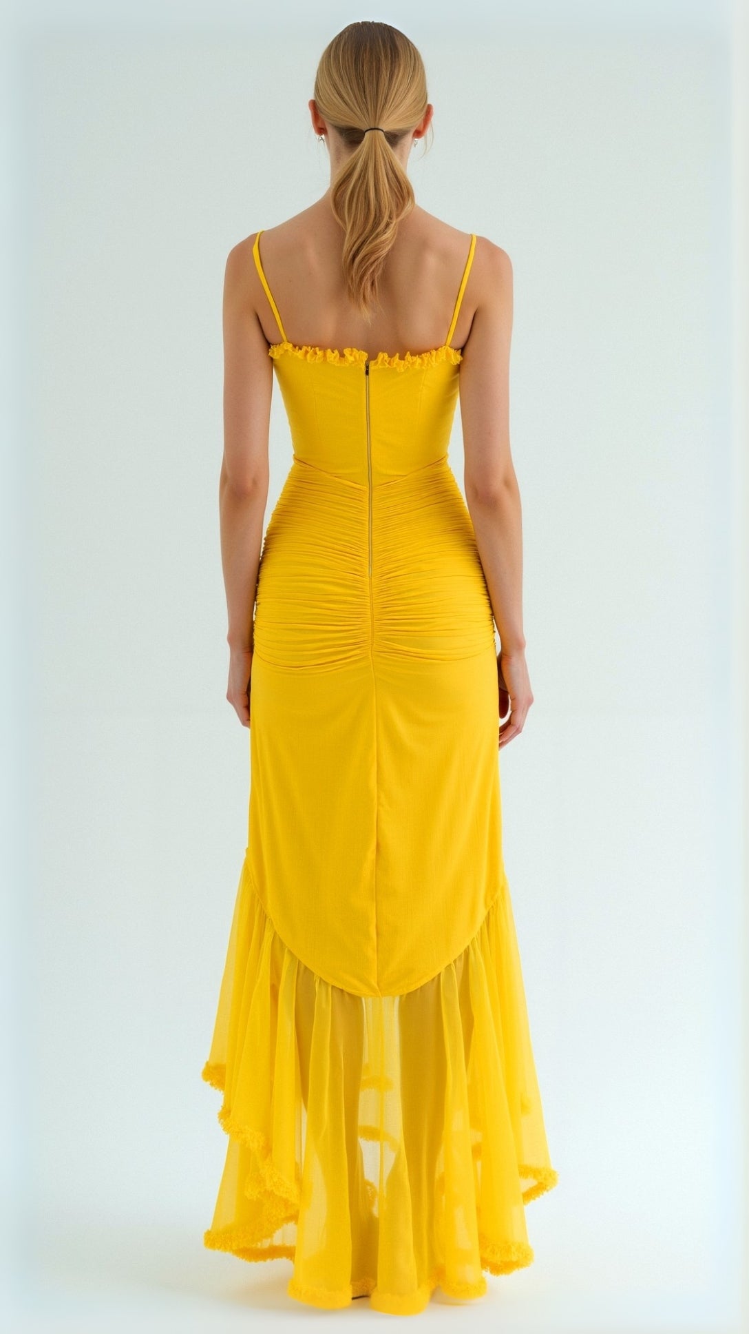 Sukienka Maxi Na Wesele Damska Asymetryczna Dół Falbany Wisteria Gown Poliester 2