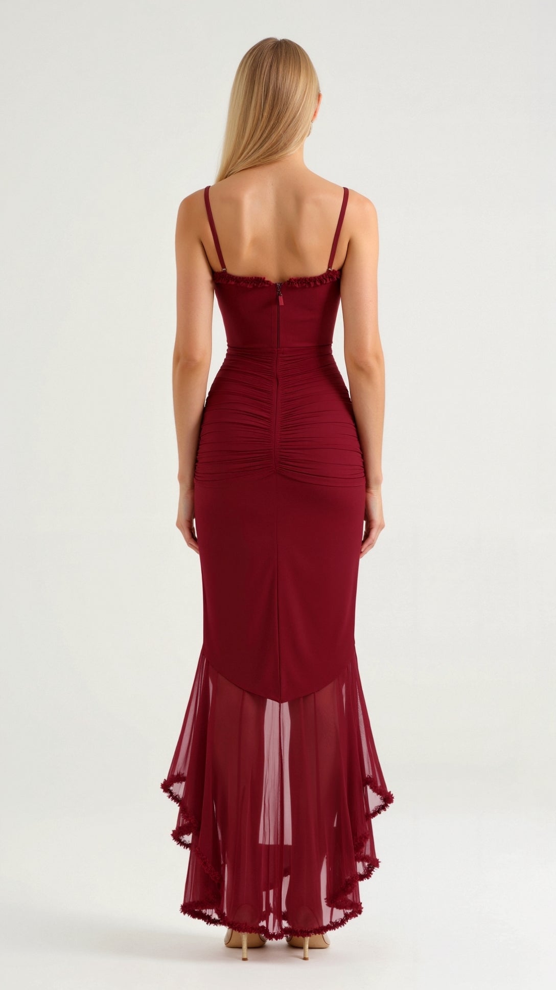 Sukienka Maxi Na Wesele Damska Asymetryczna Dół Falbany Wisteria Gown Poliester 5